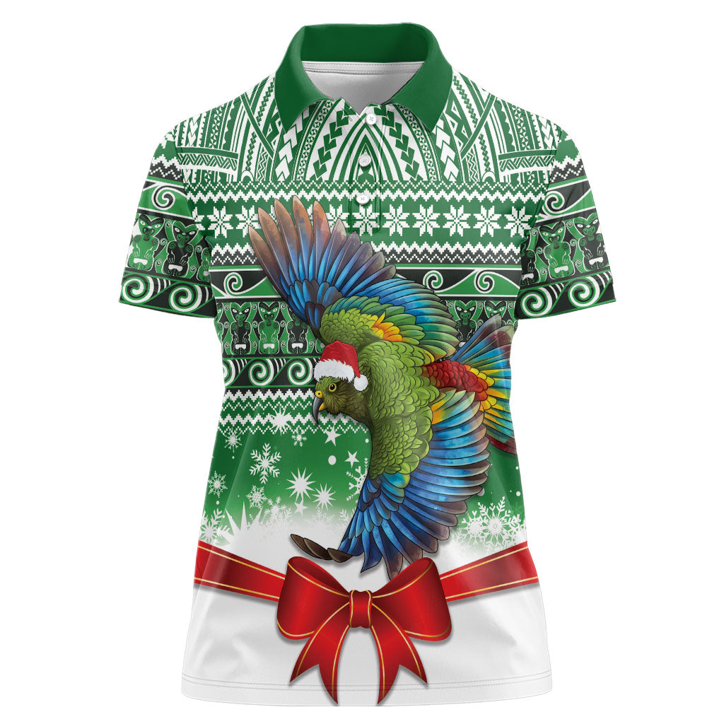 New Zealand Kea Bird Christmas Women Polo Shirt Maori Inspired Knitted Patterns