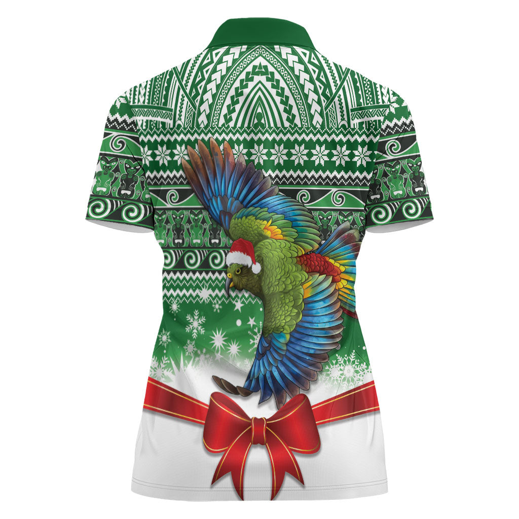 New Zealand Kea Bird Christmas Women Polo Shirt Maori Inspired Knitted Patterns