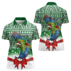 New Zealand Kea Bird Christmas Women Polo Shirt Maori Inspired Knitted Patterns