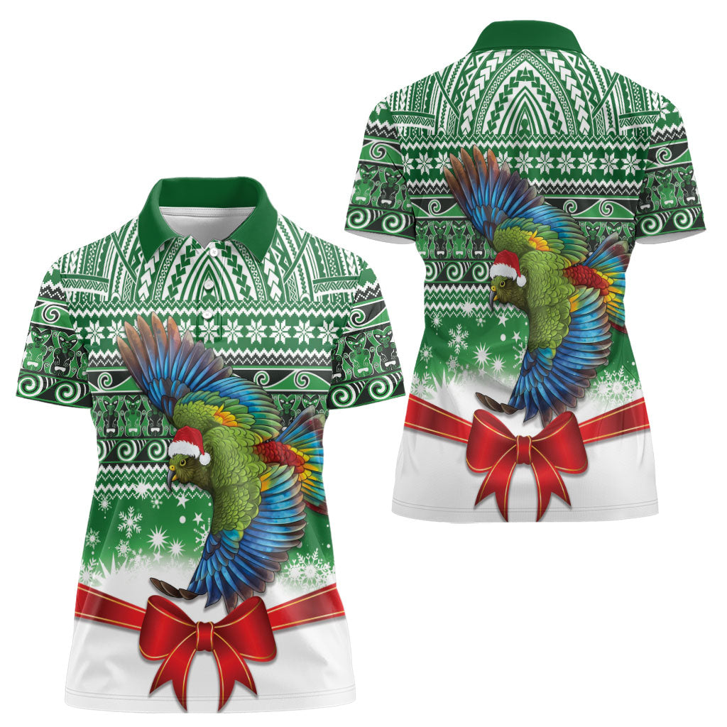 New Zealand Kea Bird Christmas Women Polo Shirt Maori Inspired Knitted Patterns