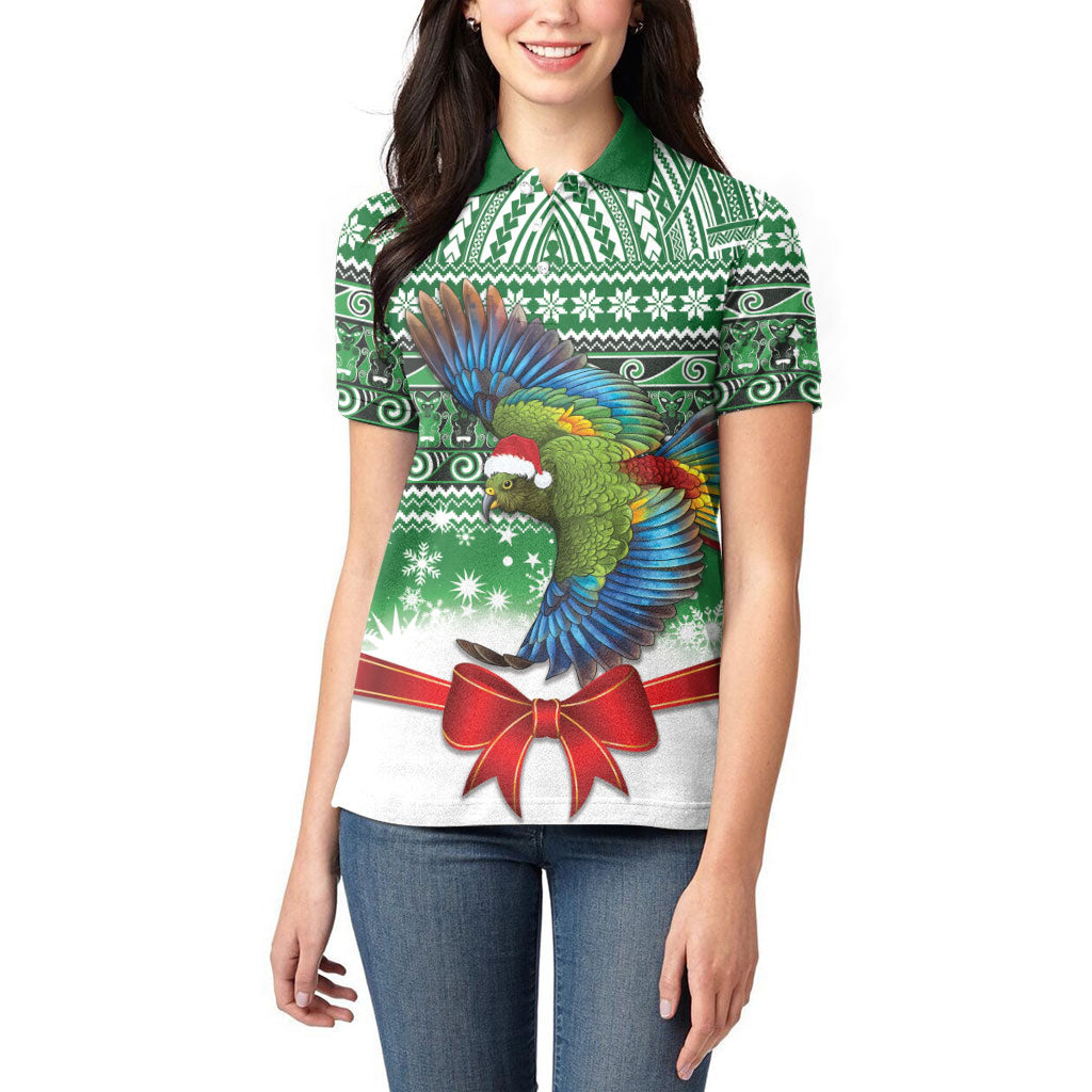 New Zealand Kea Bird Christmas Women Polo Shirt Maori Inspired Knitted Patterns