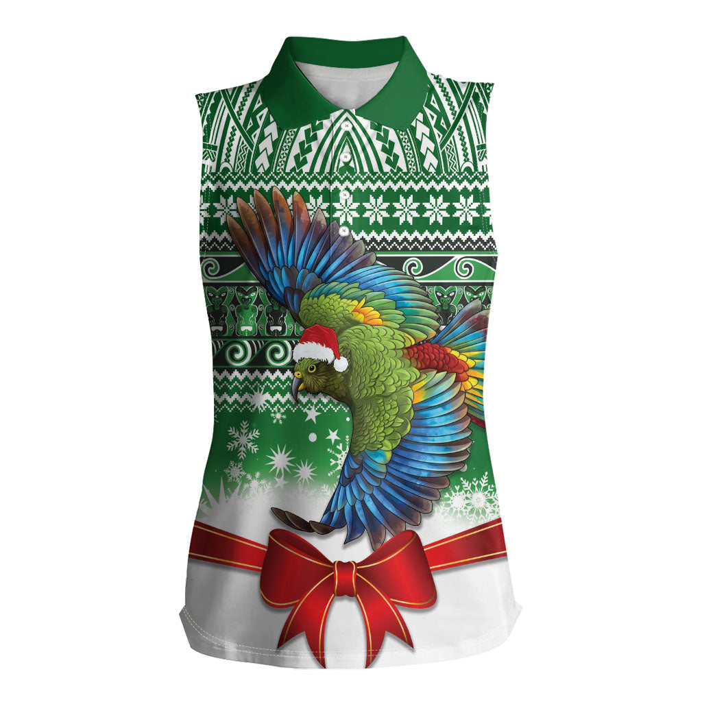 New Zealand Kea Bird Christmas Women Sleeveless Polo Shirt Maori Inspired Knitted Patterns