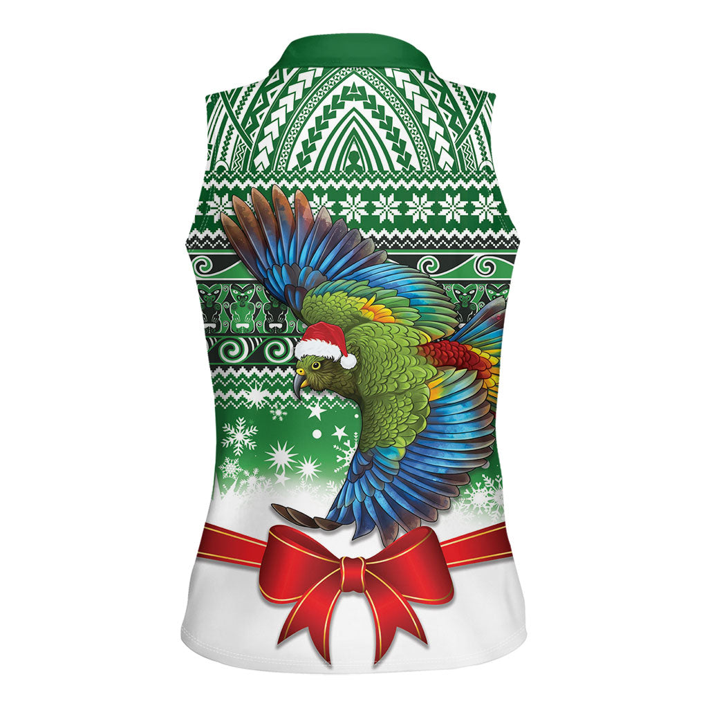 New Zealand Kea Bird Christmas Women Sleeveless Polo Shirt Maori Inspired Knitted Patterns
