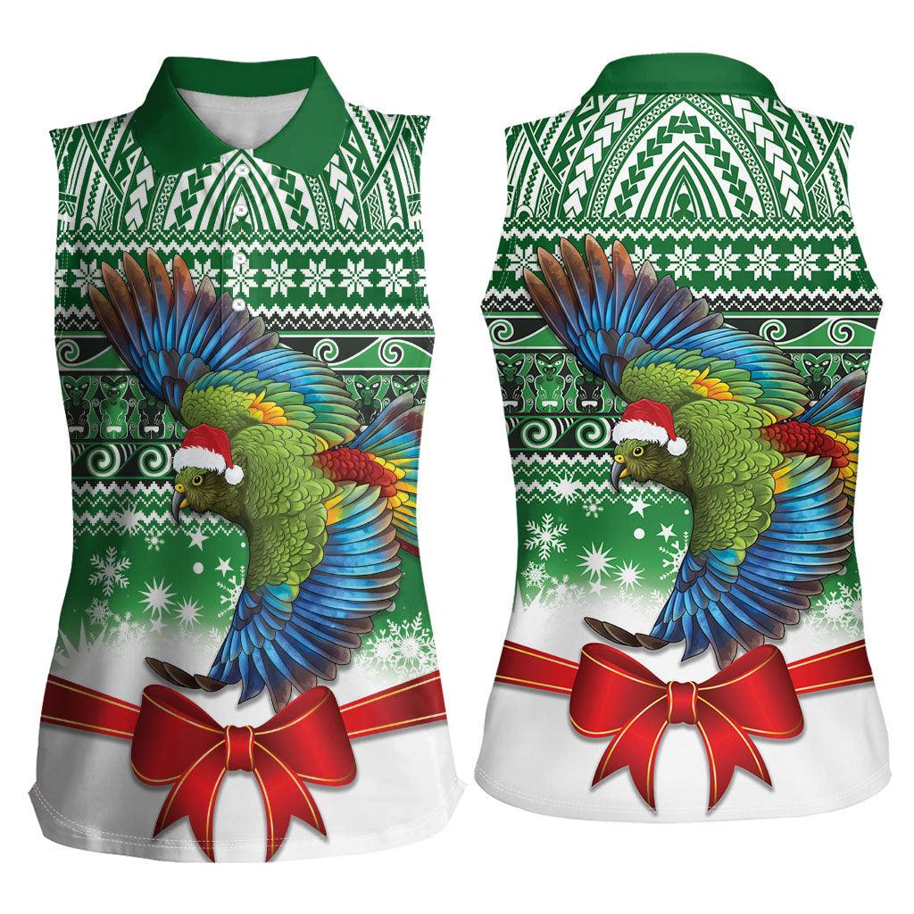 New Zealand Kea Bird Christmas Women Sleeveless Polo Shirt Maori Inspired Knitted Patterns
