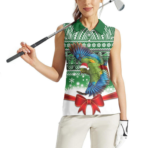 New Zealand Kea Bird Christmas Women Sleeveless Polo Shirt Maori Inspired Knitted Patterns