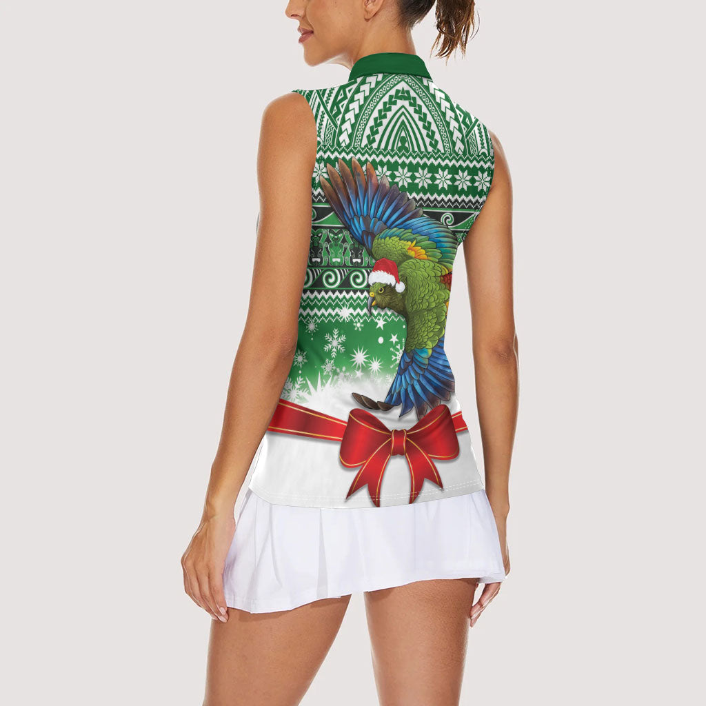 New Zealand Kea Bird Christmas Women Sleeveless Polo Shirt Maori Inspired Knitted Patterns