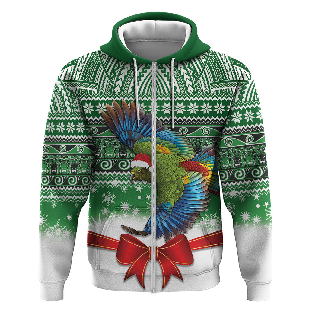 New Zealand Kea Bird Christmas Zip Hoodie Maori Inspired Knitted Patterns