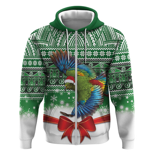 New Zealand Kea Bird Christmas Zip Hoodie Maori Inspired Knitted Patterns