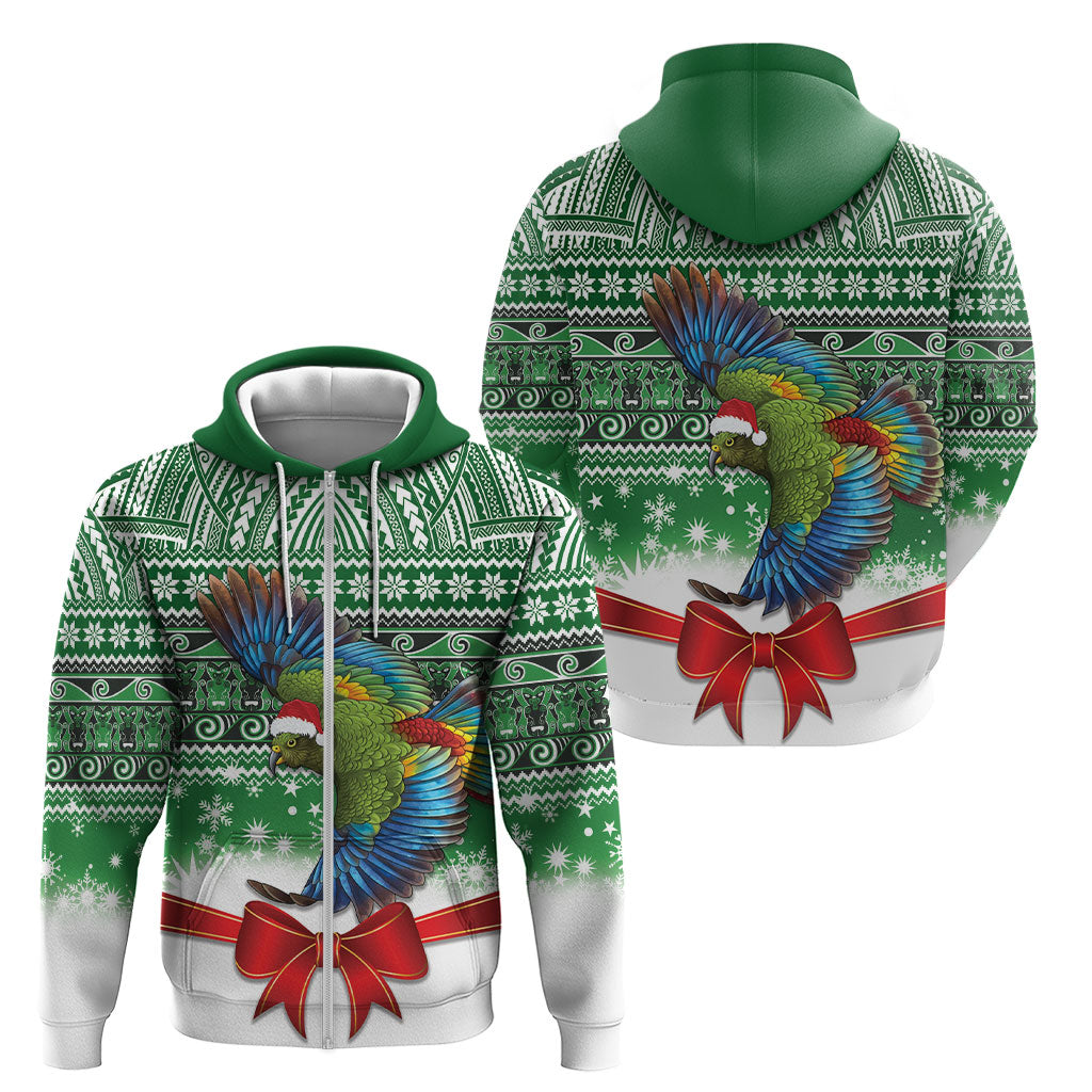 New Zealand Kea Bird Christmas Zip Hoodie Maori Inspired Knitted Patterns