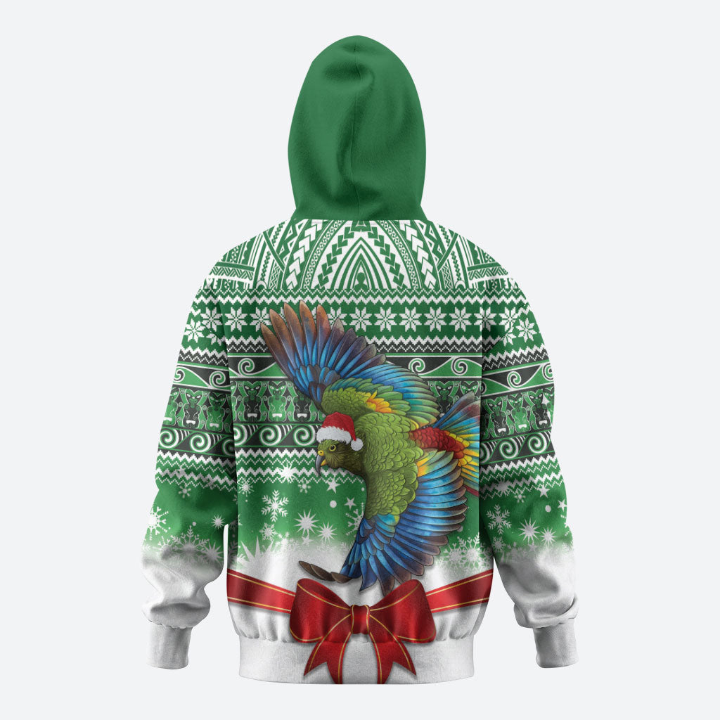 New Zealand Kea Bird Christmas Zip Hoodie Maori Inspired Knitted Patterns