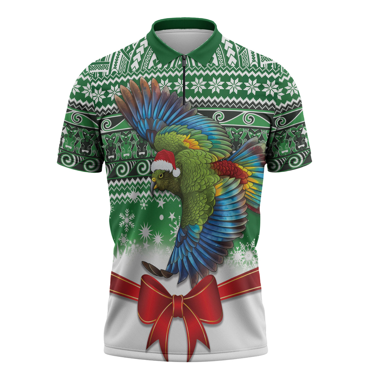New Zealand Kea Bird Christmas Zipper Polo Shirt Maori Inspired Knitted Patterns