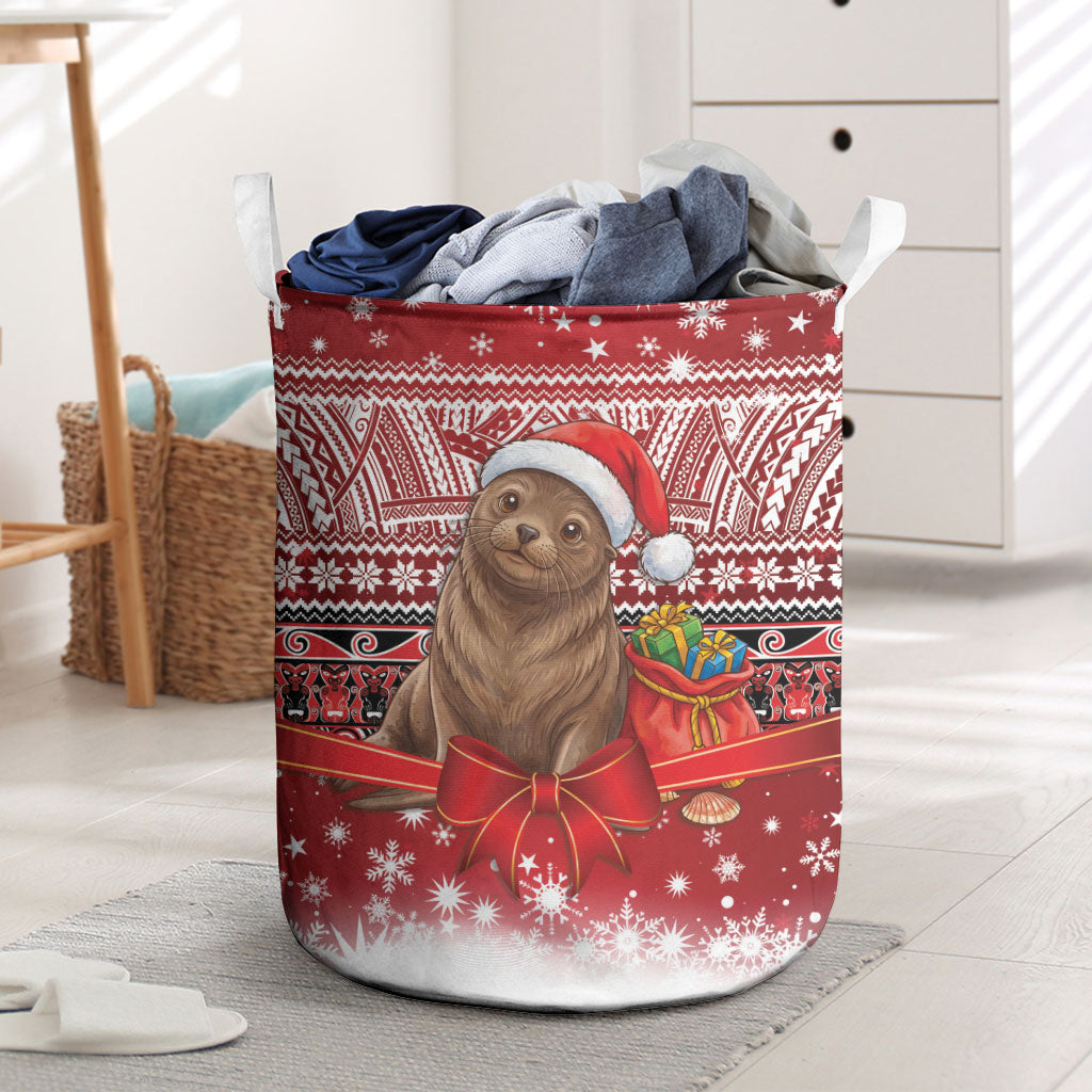 New Zealand Kekeno Seal Christmas Laundry Basket Maori Inspired Knitted Patterns