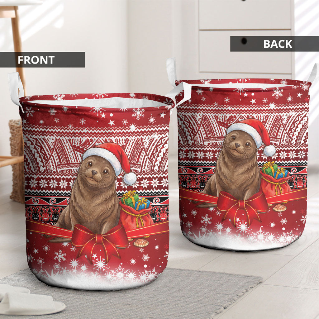 New Zealand Kekeno Seal Christmas Laundry Basket Maori Inspired Knitted Patterns
