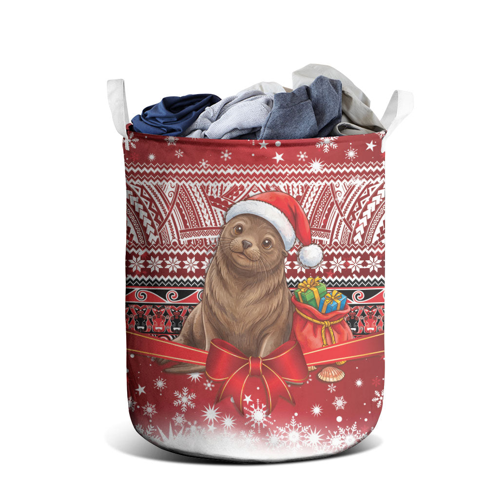 New Zealand Kekeno Seal Christmas Laundry Basket Maori Inspired Knitted Patterns