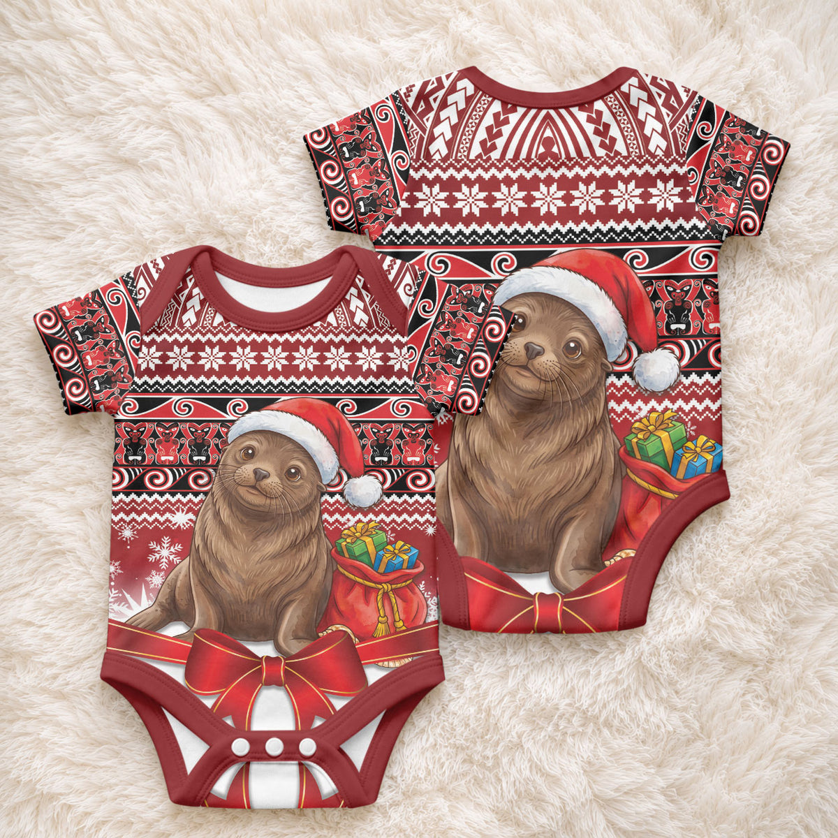 New Zealand Kekeno Seal Christmas Baby Onesie Maori Inspired Knitted Patterns