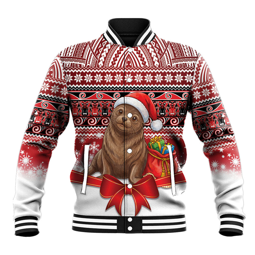 New Zealand Kekeno Seal Christmas Baseball Jacket Maori Inspired Knitted Patterns