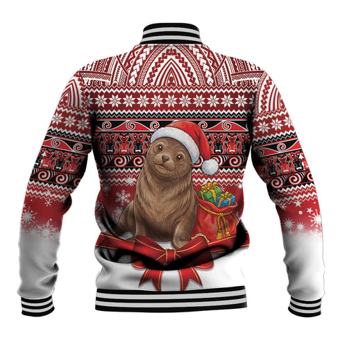 New Zealand Kekeno Seal Christmas Baseball Jacket Maori Inspired Knitted Patterns