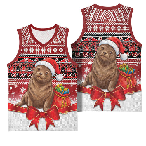New Zealand Kekeno Seal Christmas Basketball Jersey Maori Inspired Knitted Patterns