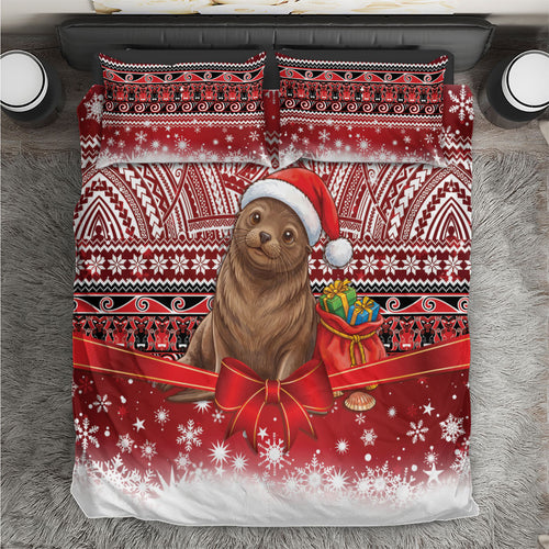 New Zealand Kekeno Seal Christmas Bedding Set Maori Inspired Knitted Patterns