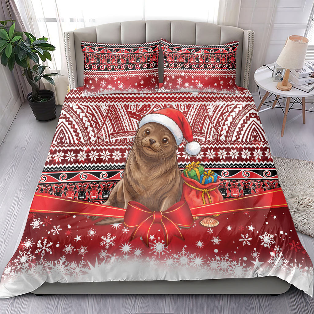 New Zealand Kekeno Seal Christmas Bedding Set Maori Inspired Knitted Patterns