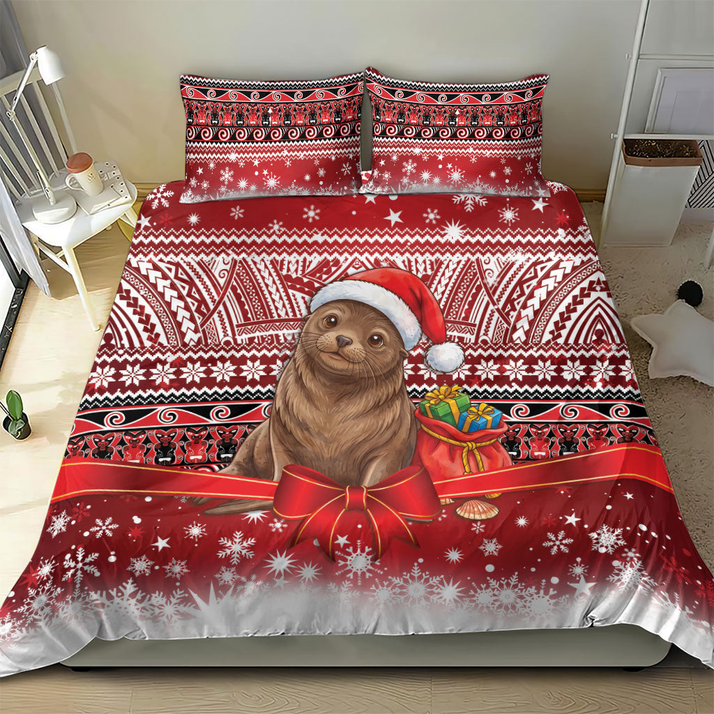 New Zealand Kekeno Seal Christmas Bedding Set Maori Inspired Knitted Patterns