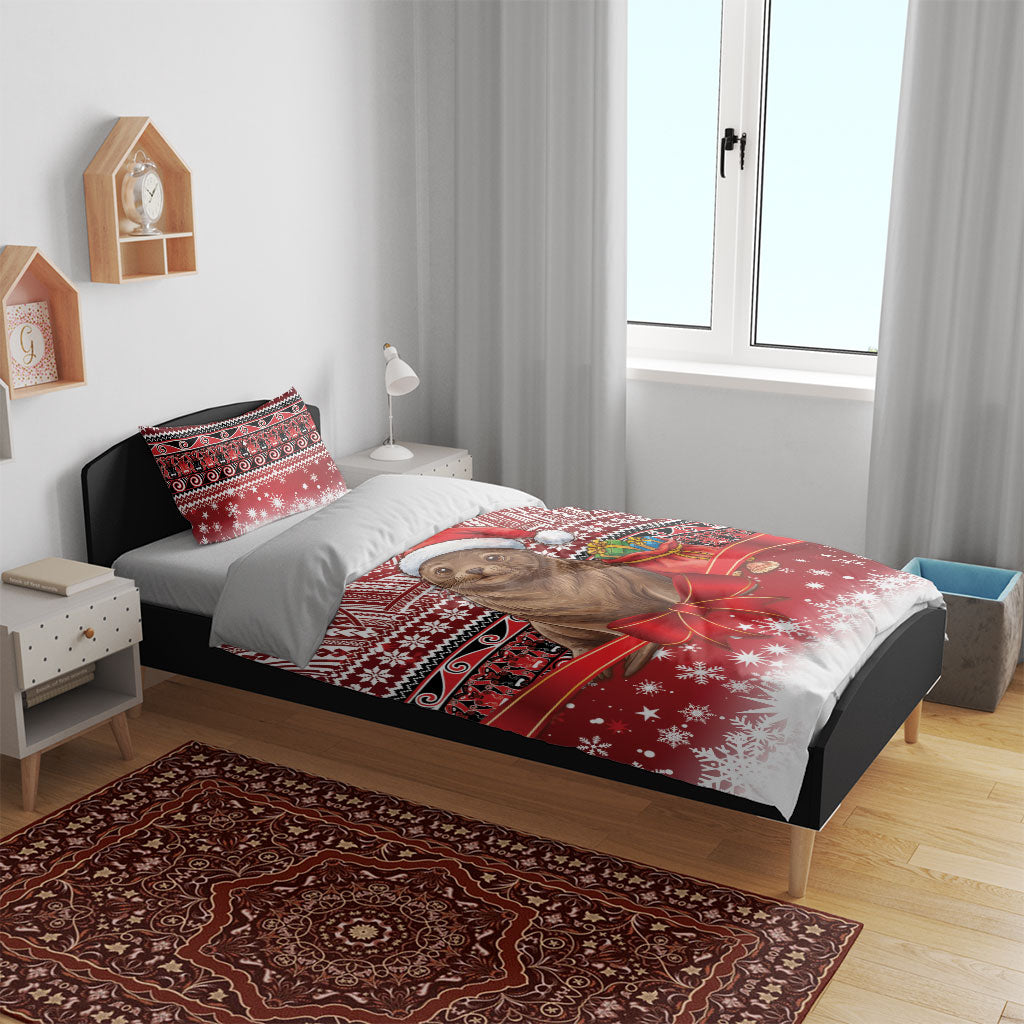 New Zealand Kekeno Seal Christmas Bedding Set Maori Inspired Knitted Patterns