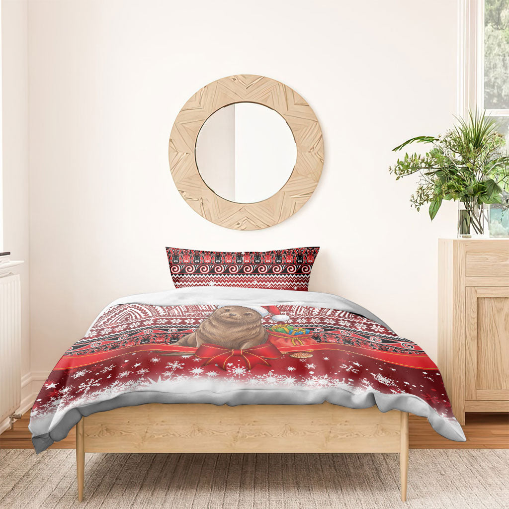 New Zealand Kekeno Seal Christmas Bedding Set Maori Inspired Knitted Patterns