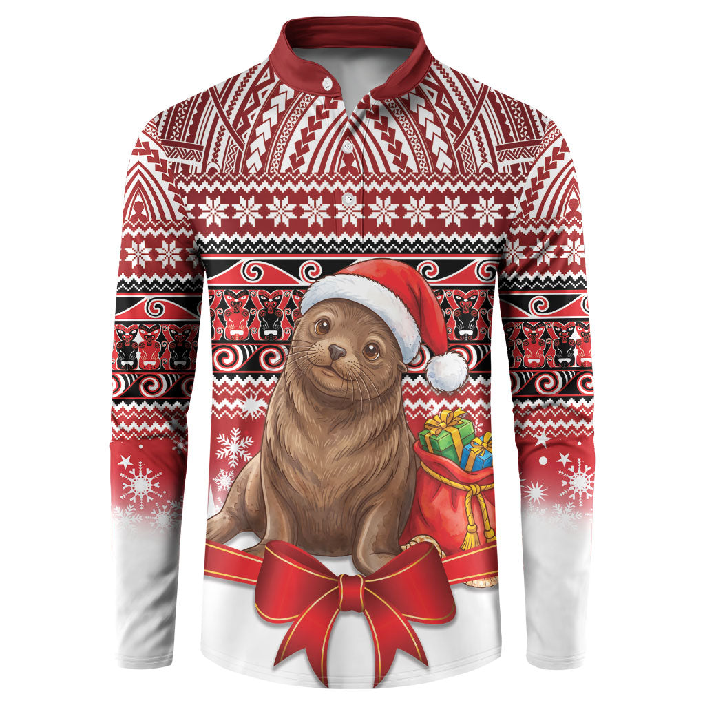 New Zealand Kekeno Seal Christmas Button Sweatshirt Maori Inspired Knitted Patterns