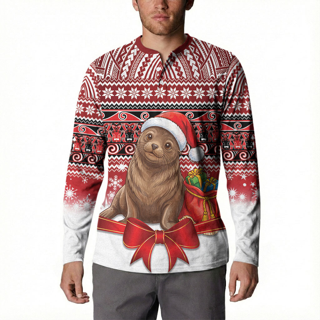 New Zealand Kekeno Seal Christmas Button Sweatshirt Maori Inspired Knitted Patterns
