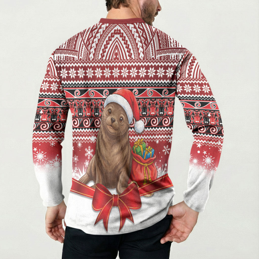 New Zealand Kekeno Seal Christmas Button Sweatshirt Maori Inspired Knitted Patterns