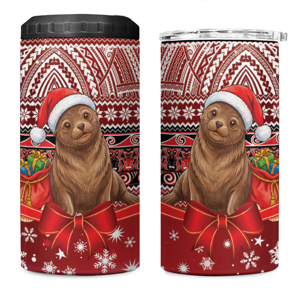 New Zealand Kekeno Seal Christmas 4 in 1 Can Cooler Tumbler Maori Inspired Knitted Patterns