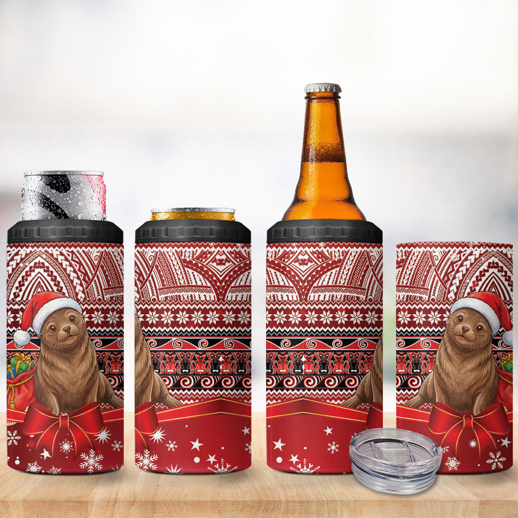New Zealand Kekeno Seal Christmas 4 in 1 Can Cooler Tumbler Maori Inspired Knitted Patterns