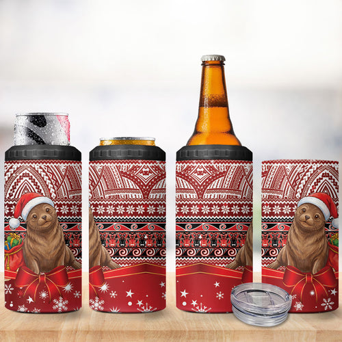 New Zealand Kekeno Seal Christmas 4 in 1 Can Cooler Tumbler Maori Inspired Knitted Patterns