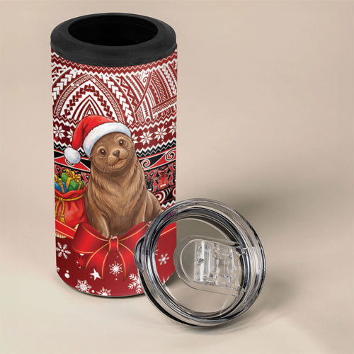 New Zealand Kekeno Seal Christmas 4 in 1 Can Cooler Tumbler Maori Inspired Knitted Patterns