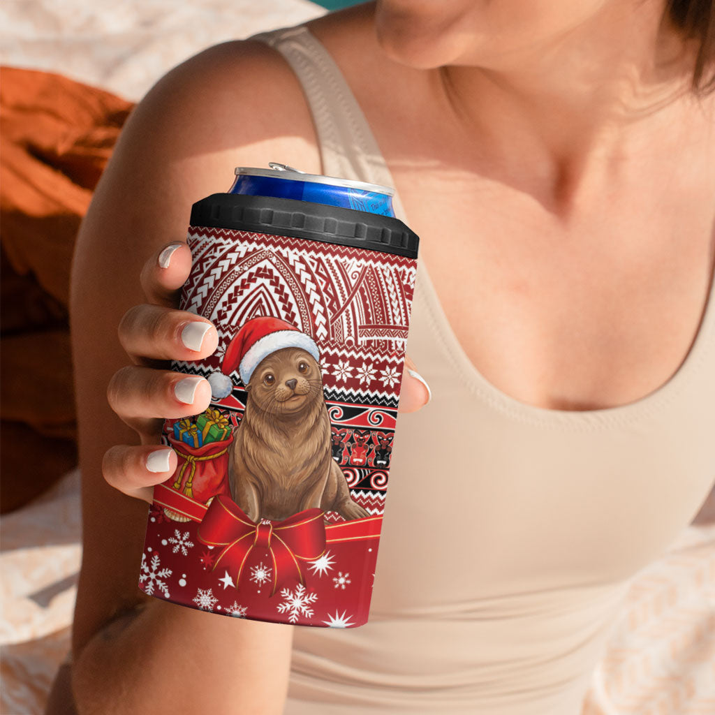 New Zealand Kekeno Seal Christmas 4 in 1 Can Cooler Tumbler Maori Inspired Knitted Patterns