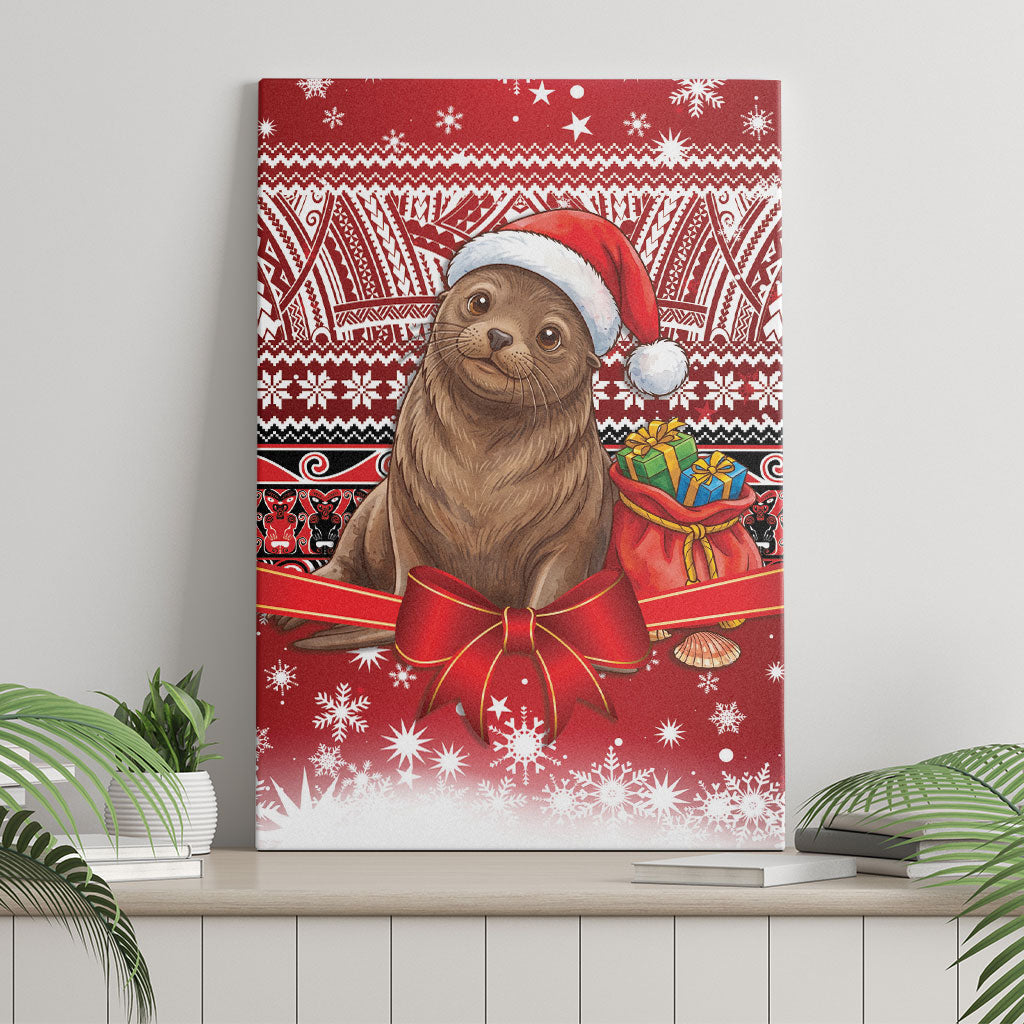 New Zealand Kekeno Seal Christmas Canvas Wall Art Maori Inspired Knitted Patterns