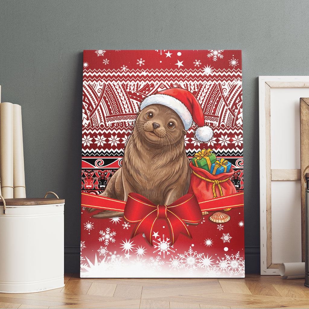 New Zealand Kekeno Seal Christmas Canvas Wall Art Maori Inspired Knitted Patterns
