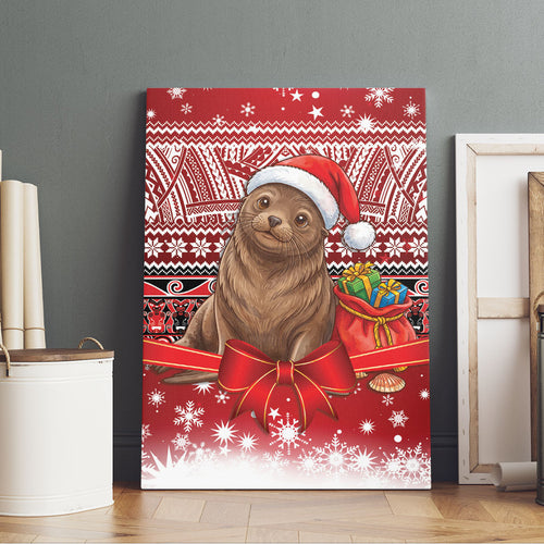 New Zealand Kekeno Seal Christmas Canvas Wall Art Maori Inspired Knitted Patterns