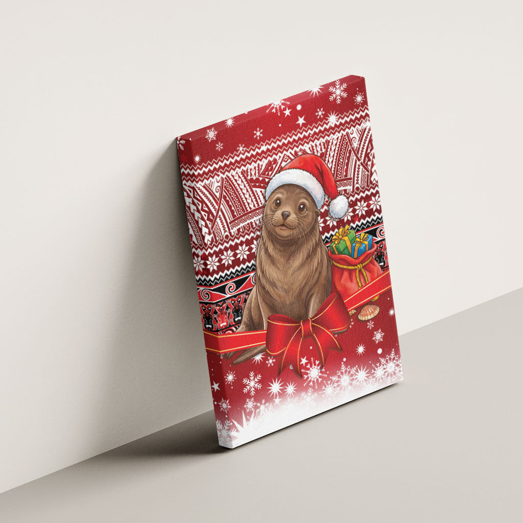 New Zealand Kekeno Seal Christmas Canvas Wall Art Maori Inspired Knitted Patterns