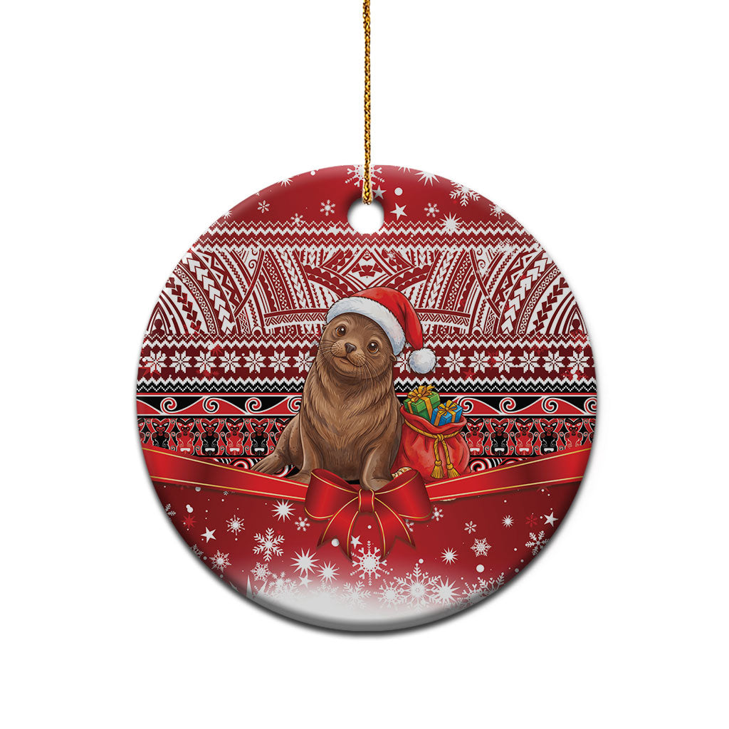 New Zealand Kekeno Seal Christmas Ceramic Ornament Maori Inspired Knitted Patterns