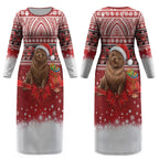 New Zealand Kekeno Seal Christmas Couples Matching Long Sleeve Bodycon Dress and Hawaiian Shirt Maori Inspired Knitted Patterns