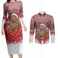 New Zealand Kekeno Seal Christmas Couples Matching Long Sleeve Bodycon Dress and Long Sleeve Button Shirt Maori Inspired Knitted Patterns