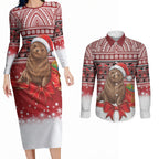 New Zealand Kekeno Seal Christmas Couples Matching Long Sleeve Bodycon Dress and Long Sleeve Button Shirt Maori Inspired Knitted Patterns