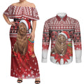 New Zealand Kekeno Seal Christmas Couples Matching Off Shoulder Maxi Dress and Long Sleeve Button Shirt Maori Inspired Knitted Patterns
