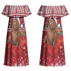 New Zealand Kekeno Seal Christmas Couples Matching Off Shoulder Maxi Dress and Long Sleeve Button Shirt Maori Inspired Knitted Patterns