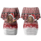 New Zealand Kekeno Seal Christmas Couples Matching Off Shoulder Short Dress and Long Sleeve Button Shirt Maori Inspired Knitted Patterns