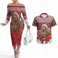 New Zealand Kekeno Seal Christmas Couples Matching Off The Shoulder Long Sleeve Dress and Hawaiian Shirt Maori Inspired Knitted Patterns