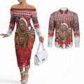 New Zealand Kekeno Seal Christmas Couples Matching Off The Shoulder Long Sleeve Dress and Long Sleeve Button Shirt Maori Inspired Knitted Patterns