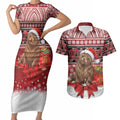 New Zealand Kekeno Seal Christmas Couples Matching Short Sleeve Bodycon Dress and Hawaiian Shirt Maori Inspired Knitted Patterns