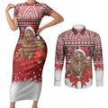 New Zealand Kekeno Seal Christmas Couples Matching Short Sleeve Bodycon Dress and Long Sleeve Button Shirt Maori Inspired Knitted Patterns